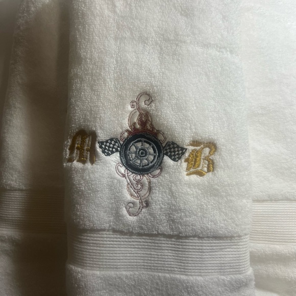 Custom personalized Bath  Embroidered White Towel monogrammed biker motorcycle… - Picture 2 of 4